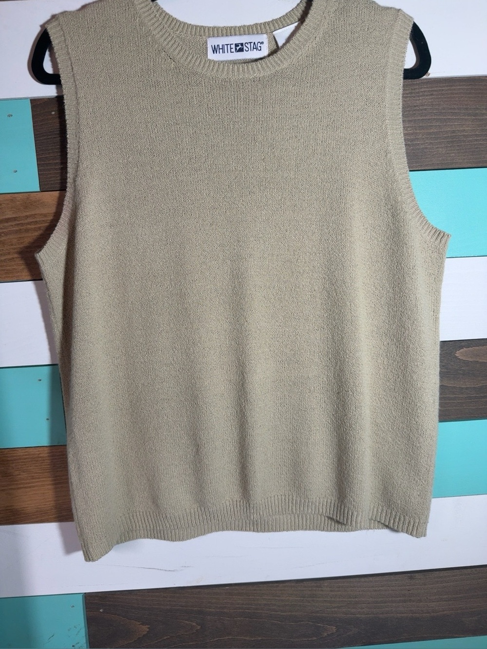 White Stag Knit Crewneck Vest in Light Beige
